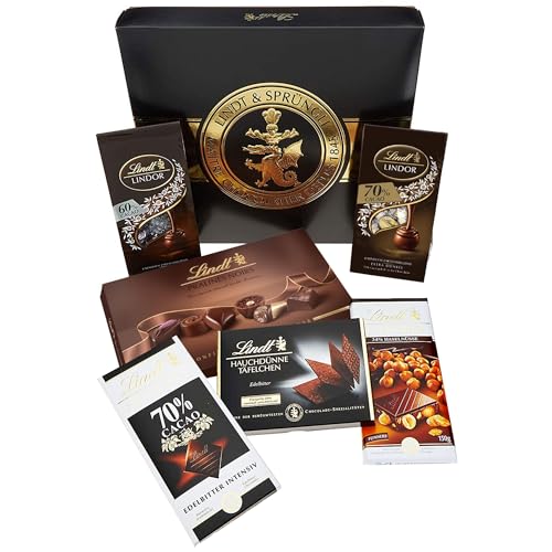 Lindt Schokolade Zartbitter Schokoladen-Set | 847 g | Set mit 6 dunklen Lindt Schokoladen-Spezialitäten (Tafeln, LINDOR, Pralinen) von Feinherb bis Edelbitter | Großpackung | Schokoladengeschenk von Lindt