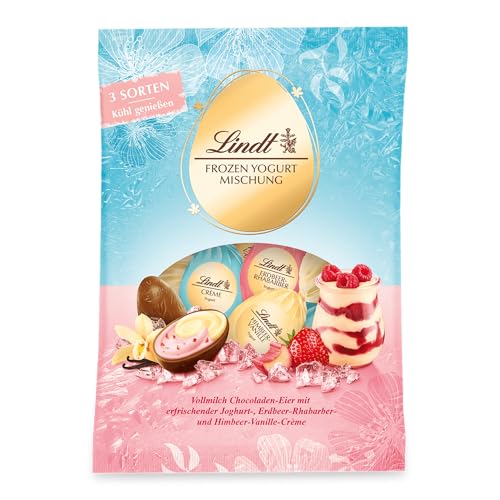 Lindt Schokoladen Joghurt Eier Mix | 3 x 140 g | Vollmilch Joghurt Eier, 3 Sorten: Himbeere-Vanille, Erdebeer-Rhabarber, Joghurt-Creme | Oster Schokolade | Schokoladengeschenk | Ostereier | Schokoeier von Lindt