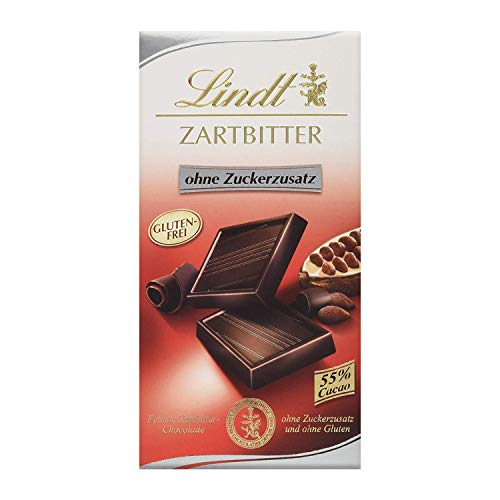 Lindt Zartbitter Schokolade ohne Zuckerzusatz (55% Cacao Anteil, feinste Lindt Chocolade, zuckerfrei und ohne Gluten) 4er Pack (4 x 100g) von Lindt