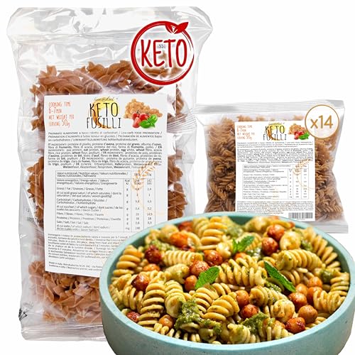 FUSILLI Keto Line@diet | 14 einzelne 50g-Portionen ketogener pasta | 0,2g Zucker, reich an Ballaststoffen und Eiweiß | 700g von Line@Diet