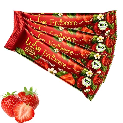Probier Bag - 4x30g Lubs Bio Fruchtriegel Erdbeer| Bio & Vegan Riegel| Fruchtriegel für Kinder| aus kontrolliert Biologischen Anbau| von Linecase