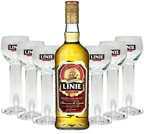 Linie Aquavit Lysholm Double Cask Norwegen 0,7l 700ml (41,5% Vol) + 6x Gläser 2cl geeicht von Linie Aquavit