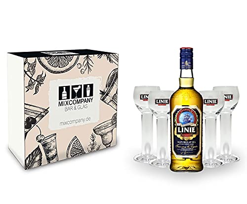 Linie Aquavit Set/Geschenkset ? Linie Aquavit 0,7l 700ml (41,5% Vol) + 4x Gläser von Linie Aquavit