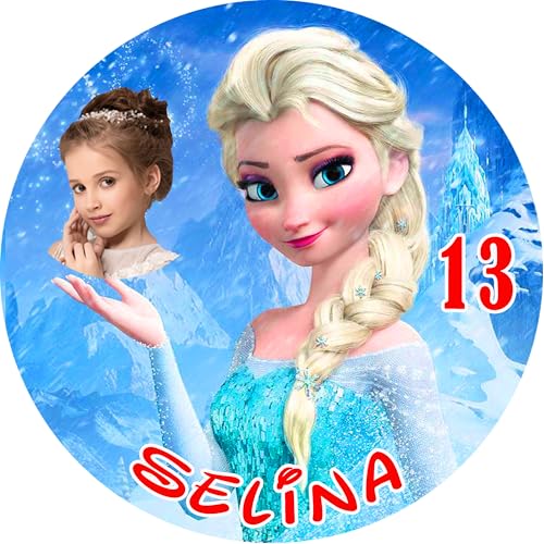 Essbarer Fondant Tortenaufleger Frozen Elsa/Größe (Rund) 20 cm Ø/Personalisiert mit Foto und Wunschtext/Premium Qualität von Lion-Decor