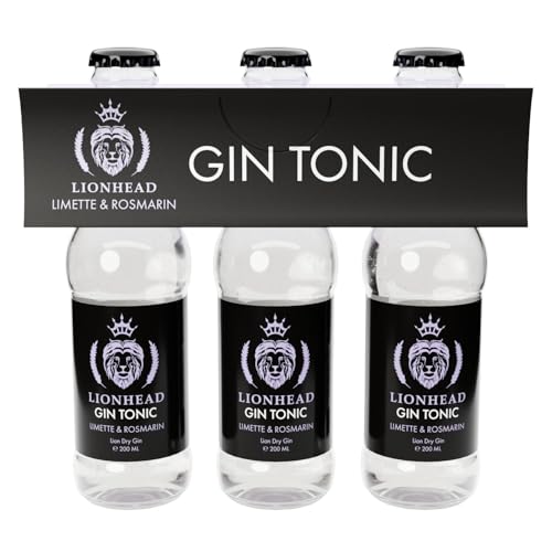 Lionhead Gin Tonic Limette & Rosmarin 3er Set | erfrischendes servierfertiges Mixgetränk aus Dry Gin & Tonic mit Limette & Rosmarin | Jetzt trinkfertig in der handlichen Flasche | 10% Vol. (3 x 0,2 l) von LIONHEAD