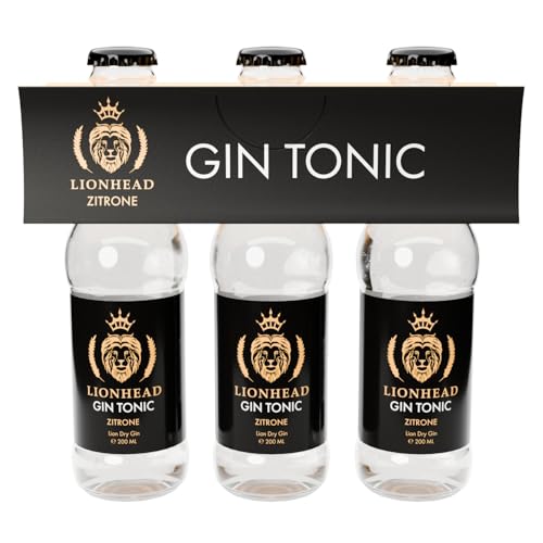 Lionhead Gin Tonic Zitrone 3er Set | erfrischendes servierfertiges Mixgetränk aus Lion Dry Gin & Tonic mit Zitrone | Jetzt trinkfertig in der handlichen Flasche für unterwegs | 10% Vol. (3 x 0,2 l) von Sattie