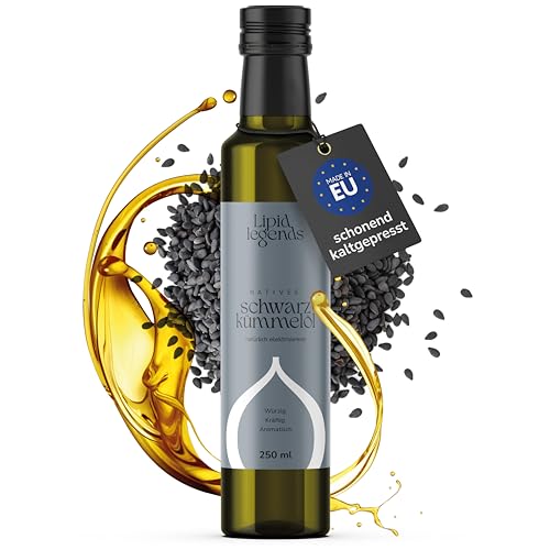 LIPID LEGENDS Schwarzkümmelöl 250ml kaltgepresst [Vegan, Schwarzkümmel gegen Heuschnupfen, Allergie, Immunsystem modulierend] milder Geschmack I Nigella Sativa von Lipid Legends