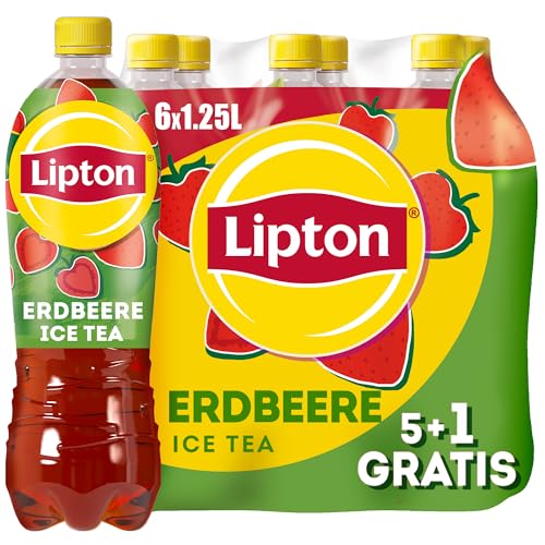 LIPTON ICE TEA Strawberry, Promo Pack (5 x 1.25l + 1 x 1.25l GRATIS), Eistee mit Geschmack Erdbeere, EINWEG von Lipton