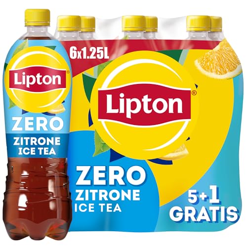 Lipton ICE TEA Zero Lemon, Promo Pack (5 + 1 GRATIS), Zuckerfreier Eistee mit Zitronen Geschmack, EINWEG (6 x 1.25 l) (Verpackungsdesign kann abweichen) von Lipton