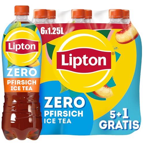 LIPTON ICE TEA Zero Peach, Promo Pack (5 x 1.25l + 1 x 1.25l GRATIS), Zuckerfreier Eistee mit Pfirsich Geschmack, EINWEG von Lipton