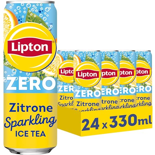 LIPTON ICE TEA x Twenty4Tim Sparkling Lemon Zero, Kohlensäurehaltiger Eistee mit Zitronen Geschmack ohne Zucker, EINWEG Dosen (24 x 0.33 l) (Verpackungsdesign kann abweichen) von Lipton