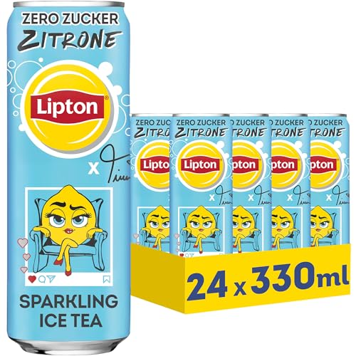 LIPTON ICE TEA x Twenty4Tim Sparkling Lemon Zero, Kohlensäurehaltiger Eistee mit Zitronen Geschmack ohne Zucker, EINWEG Dosen (24 x 0.33 l) (Verpackungsdesign kann abweichen) von Lipton