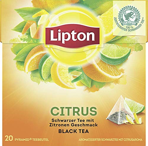 Lipton Schwarzer Tee (für einen intensiven Teegenuss Zitrone) 20 Pyramidenbeutel 1 Packung von Lipton