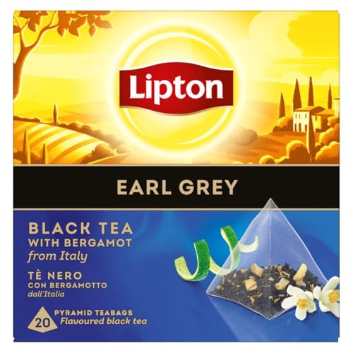 Lipton Schwarztee Earl Grey, mit Bergamotte aus Italien, für einen strahlenden Moment der Eleganz, 20 Pyramidenbeutel von Lipton