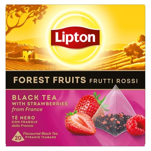 Lipton Schwarztee Forest Fruits, mit Erdbeeren aus Frankreich, für einen Moment der puren Freude, Pyramidenbeutel, 20 Stück von Lipton