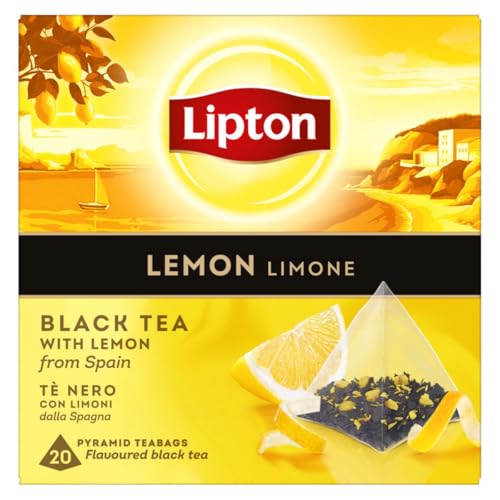 Lipton Schwarztee Lemon, mit Zitrone aus Spanien, für einen Moment der Spritzigkeit, Pyramidenbeutel, 20 Stück von Lipton