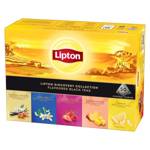 Lipton Tee Geschenkset "Discovery Collection", mit 5 köstlichen Schwarztee-Varianten, 50 Pyramidbeutel von Lipton