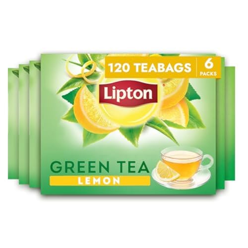 Lipton Zitronengrüne Teebeutel, aromatisiert, ungesüßte Teebeutel für heißen Tee oder Eistee mit Koffein und Flavonoiden, insgesamt 120 Teebeutel (20 Stück, 6 Stück) von Lipton