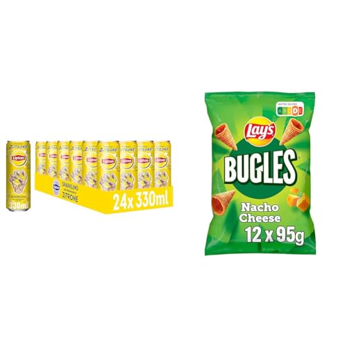 Erfrischender Eistee und Knuspriger Mais-Snack: : LIPTON ICE TEA Sparkling Zitrone (24x0,33L) & Lay's Bugles Nacho Cheese (12x95G) von Lipton