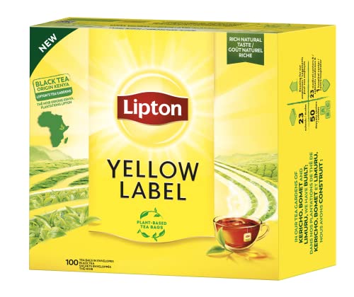 Lipton, Klassischer Schwarztee, mit 100 % natürlichen Inhaltsstoffen, intensiver und ausgewogener Geschmack, ideal für alle Anlässe, Yellow Label, Papierverpackung, kompostierbare Filter, 100 von Lipton