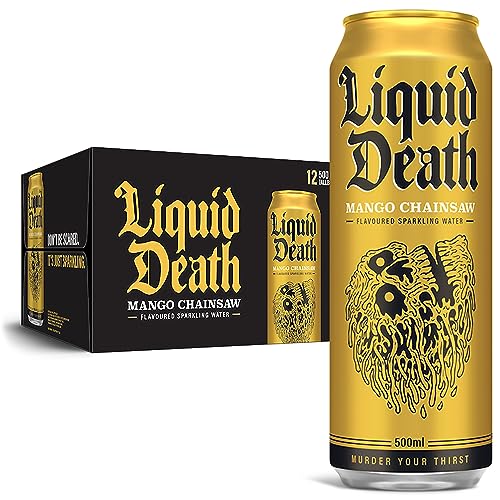 Liquid Death, Mango Chainsaw Sparkling Water, Mango Flavored Sparkling Beverage Sweetened With Real Agave, Low Calorie & Low Sugar, 12-Pack (Tallboy Size 16.9oz Cans) von Liquid Death