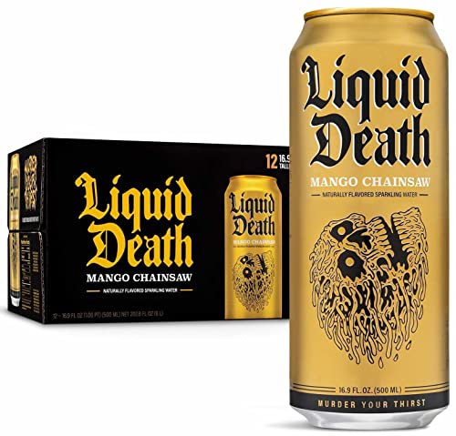 Liquid Death Sparkling Water, Mango Chainsaw, 0,5-l-Getränkedosen (12er-Pack) von Liquid Death