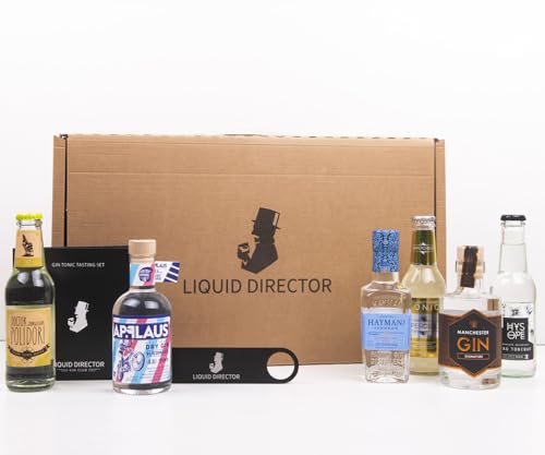 Gin Tonic Tasting Set von LIQUID DIRECTOR | Gin Geschenk-Set mit 3x 200ml Premium Gin, 3 x Tonic Water, Bar-Tool und Booklet | Gin-Probierset | Schönes Geschenk-Set | Tasting für bis zu 5 Personen von Liquid Director