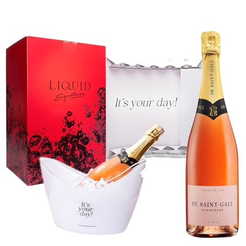 Champagner Geschenkset "It's Your Day" – Premium Champagnerbox inkl. 0,75 l De Saint Gall Le Rosé Premier Cru & edlem Champagnerkühler – Exklusive Geschenkidee von Liquid Signature