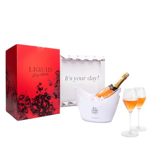 Champagner Geschenkset "It's Your Day" – Premium Champagnerbox inkl. 0,75 l De Saint Gall Le Rosé Premier Cru & edlem Champagnerkühler - Inkl. 2 Stk. Riedel Champagnergläser – Exklusive Geschenkidee von Liquid Signature