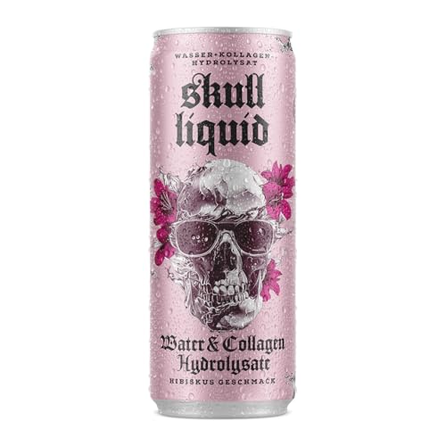 Skull Liquid - Wasser & Kollagenhydrolysat, Hibiskus-Geschmack, 330ml Designdose, Erfrischungsgetränk mit Beauty-Effekt von Liquider