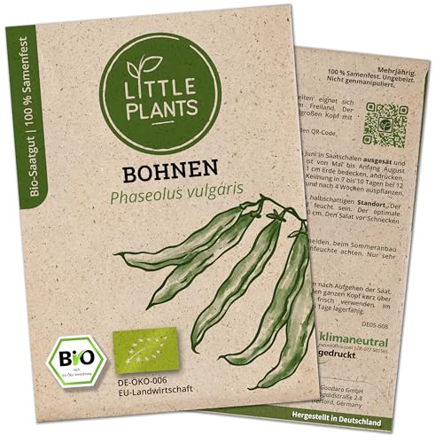 Little Plants BIO Stangenbohnen Samen, 15 Bohnensamen, hohe Keimrate, 100% Natürlich, BIO Samen Stangenbohnen für Gemüsegarten, Gemüsebeet Hochbeet – BIO Gemüsesamen Saatgut Nachhaltig von Little Plants