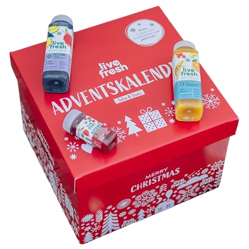 LiveFresh Adventskalender Säfte & Shots | Vorverkauf | 15 Säfte (250ml) & 9 Shots (60ml) | Kaltgepresst & ohne Zuckerzusatz | 24 gesunde Überraschungen | Inkl. 3,75€ Pfand von LiveFresh