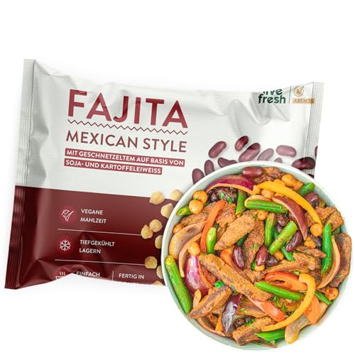 LiveFresh Fajita Mexican | 14 x 400g vegane Diät Feriggerichte | Low Carb Lebensmittel mit 32g Protein und nur 480 kcal pro Portion | Schnell zubereitet | Schonend schockgefrostet von LiveFresh