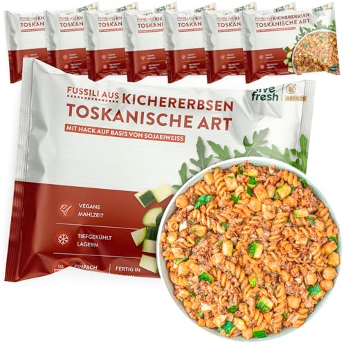 LiveFresh Fusilli Toskana | 7 x 400g vegane Diät Feriggerichte | Low Carb Lebensmittel mit 24g Protein und nur 360 kcal pro Portion | Schnell zubereitet | Schonend schockgefrostet von LiveFresh