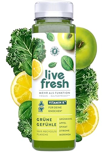 LiveFresh GRÜNE GEFÜHLE | Kaltgepresster Wellness Saft | Keine Zusätze, kein zusätzlicher Zucker | Gekühlt und isoliert geliefert | inkl. 3€ Pfand (12 x 250ml) von LiveFresh