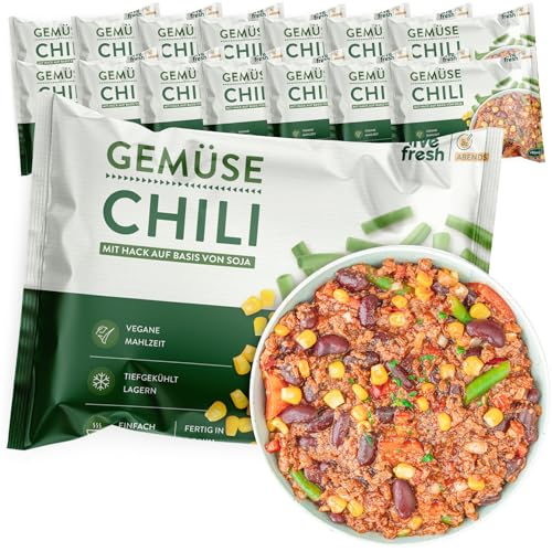 LiveFresh Gemüse Chili | 14 x 400g vegane Diät Feriggerichte | Low Carb Lebensmittel mit 26g Protein und nur 340 kcal pro Portion | Schnell zubereitet | Schonend schockgefrostet von LiveFresh