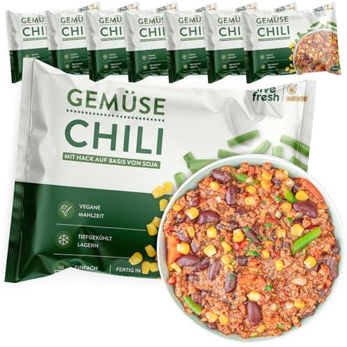 LiveFresh Gemüse Chili | 7 x 400g vegane Diät Feriggerichte | Low Carb Lebensmittel mit 26g Protein und nur 340 kcal pro Portion | Schnell zubereitet | Schonend schockgefrostet von LiveFresh