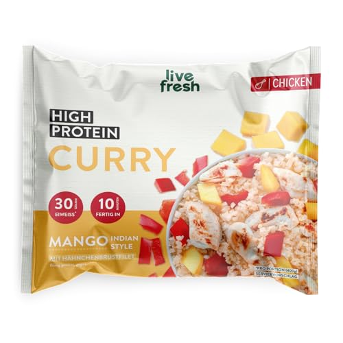 LiveFresh High Protein Curry | 14 x 400g Diät Feriggerichte mit Hähnchen | Low Carb Curry mit 24g Protein und nur 360 kcal pro Portion | Schnell zubereitet | Schonend schockgefrostet von LiveFresh