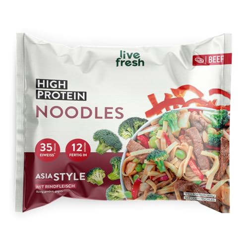 LiveFresh High Protein Nudeln | 14 x 400g Diät Feriggerichte mit Rindfleisch | Low Carb Pasta mit 24g Protein und nur 360 kcal pro Portion | Schnell zubereitet | Schonend schockgefrostet von LiveFresh