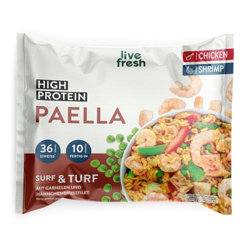 LiveFresh High Protein Paella | 14 x 400g Diät Feriggerichte mit Hähnchen | Low Carb Paella mit 24g Protein und nur 360 kcal pro Portion | Schnell zubereitet | Schonend schockgefrostet von LiveFresh