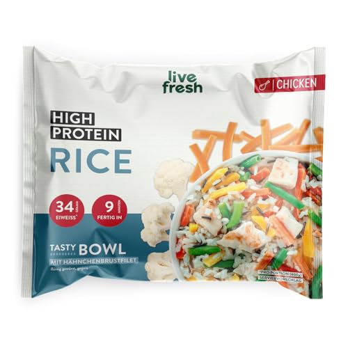 LiveFresh High Protein Reis | 14 x 400g Diät Feriggerichte mit Hähnchen | Low Carb Reis mit 24g Protein und nur 360 kcal pro Portion | Schnell zubereitet | Schonend schockgefrostet von LiveFresh