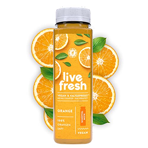 LiveFresh Orangensaft 12 x 250ml | Mit Vitamin C | Kaltgepresst aus reinen Orangen | Keine Zusätze, ohne zusätzlichen Zucker | bis zu 6 Wochen haltbar (inkl. 3€ Einwegpfand) von LiveFresh