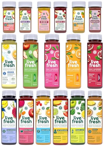 LiveFresh Saft & Shot Probierpaket | 11 Säfte (250ml) & 6 Shots (60ml) | Kaltgepresst aus frischem Obst & Gemüse | Ohne Zucker & Zusätze | Inkl. 2,75€ Einwegpfand von LiveFresh