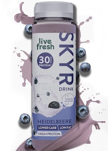 LiveFresh Skyr High Protein Drink Heidelbeere | Natürliche Protein Shake Alternative ohne Zuckerzusatz | 30g Eiweiß & 1g Fett pro Flasche | 6x250ml | Inkl. 1,50€ Pfand | Gekühlter Expressversand von LiveFresh