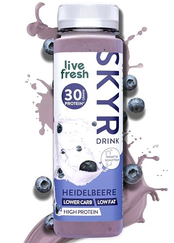 LiveFresh Skyr High Protein Drink Heidelbeere | Natürliche Protein Shake Alternative ohne Zuckerzusatz | 30g Eiweiß & 1g Fett pro Flasche | 24x250ml | Inkl. 6€ Pfand | Gekühlter Expressversand von LiveFresh