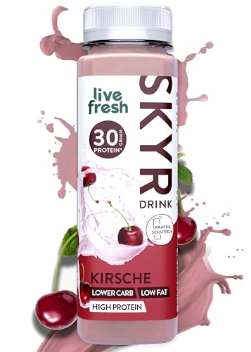 LiveFresh Skyr High Protein Drink Kirsche | Natürliche Protein Shake Alternative ohne Zuckerzusatz | 30g Eiweiß & 0,9g Fett pro Flasche | 6x250ml | Inkl. 1,50€ Pfand | Gekühlter Expressversand von LiveFresh