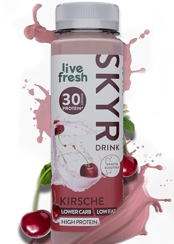 LiveFresh Skyr High Protein Drink Kirsche | Natürliche Protein Shake Alternative ohne Zuckerzusatz | 30g Eiweiß & 0,9g Fett pro Flasche | 6x250ml | Inkl. 1,50€ Pfand | Gekühlter Expressversand von LiveFresh