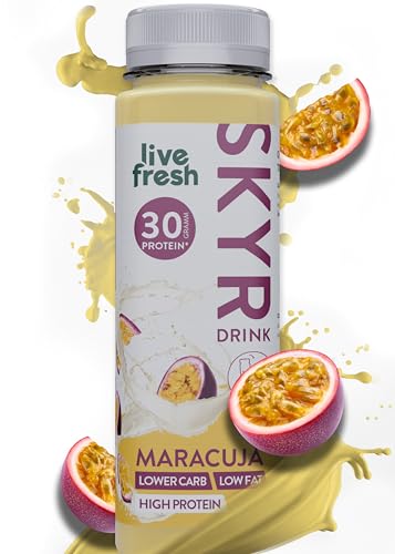 LiveFresh Skyr High Protein Drink Maracuja | Natürliche Protein Shake Alternative ohne Zuckerzusatz | 30g Eiweiß & 0,9g Fett pro Flasche | 6x250ml | Inkl. 1,50€ Pfand | Gekühlter Expressversand von LiveFresh