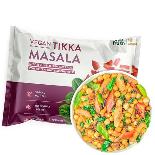 LiveFresh Tikka Masala | 14 x 400g vegane Diät Feriggerichte | Low Carb Lebensmittel mit 30g Protein und nur 512 kcal pro Portion | Schnell zubereitet | Schonend schockgefrostet von LiveFresh