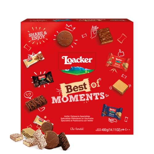 Loacker "Best of Moments" Mischung (400g) • Mix aus Mini-Waffeln & Schokoladenspezialitäten mit Haselnuss, Vanille, Kokos • Schokoladenmischung • Partybox oder zum Naschen von Loacker